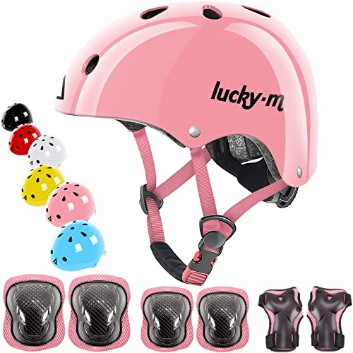 Verstellbarer Kinderhelm mit Knieschützern, Ellbogenschützern und Handgelenkschützern, 7-in-1-Schutzausrüstung für Jungen und Mädchen, für Skateboard, Fahrrad, Scooter, Hoverboard