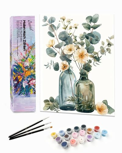 Bougimal Peinture par Numéro Adulte paysages avec Pinceaux et Acryliques Bricolage Peintures Kits, pour la Décoration Intérieure maison, Floral 1, 28x35cm(Sans Cadre)