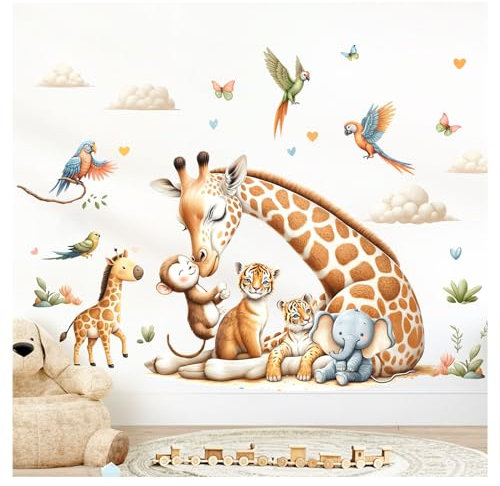 Little Deco Wandsticker Giraffe Elefant Kinderzimmer Wandtattoo für Babyzimmer Dschungel Safari Wandaufkleber Löwe Tiere Schlafzimmer Wanddeko DL5060-05