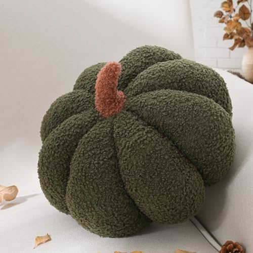Yhoelata Halloween Kürbis Kissen, Kissen Kürbisform Grün Dekokissen, Herbst Zierkissen Aesthetic Sofakissen Teddysamt Pumpkin Pillow, Bett DekoKissen Runden für Kind Schlafzimmer, Geschenk 30 cm