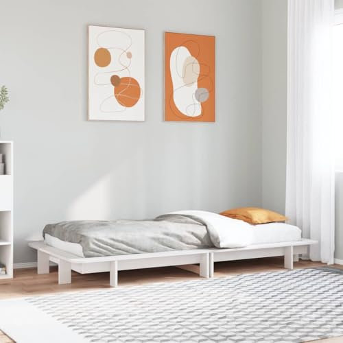 Homgoday Massivholzbett ohne Matratze Holzbett Bettgestell Bettrahmen Einzelbett Doppelbett Gästebett mit Lattenrost Modern für Schlafzimmer Gästezimmer Weiß 100x200 cm Kiefernholz
