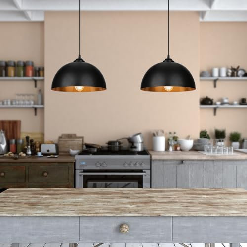 Jiubiaz Pendelleuchte, 4x Retro Hängelleuchte Hängelampe aus Metall, Industrielle Vintage LED Pendellampe, E27 Fassung für max 60W, Ø 30cm(Ohne Leuchtmitte) schwarz