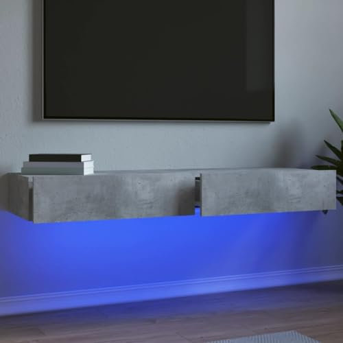 Toshilian Meuble TV Suspendu, Support TV Mural Étagère TV Flottant Meubles TV avec lumières LED 2 pcs Gris béton 60x35x15,5 cm