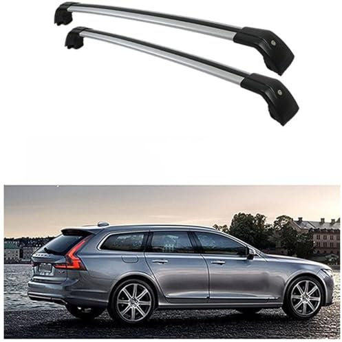 FQYZJDCZ Dachgepäckträger Querträger für Volvo V90 2016-2023, Auto Dachgepäckträger Querträger Dachreling Schienen Träger Halter Zubehör,C-Silver Black