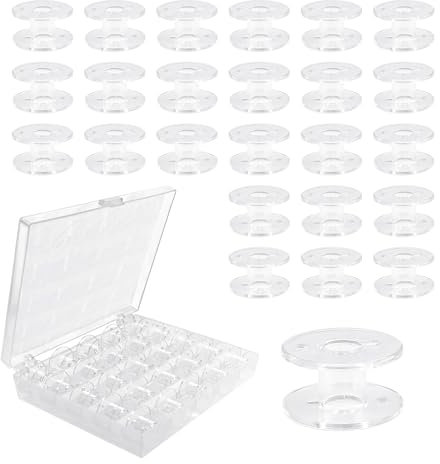 Desenda 25 PCS Sewing Machine Bobbins Plastic Universal Clear with Case Sa156 Bobbins for Most Brother