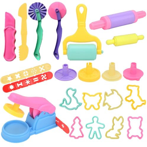 ZXJLWR Knete Set, 22 Stück Knete Zubehör, Kreatives Knete ab 2 Jahre, DIY Knetzubehör ab 2 Jahre, Farbenfroh Knete Eismaschine Knet Zubehör, Knetmaschine Kinder für Kindergarten Familie