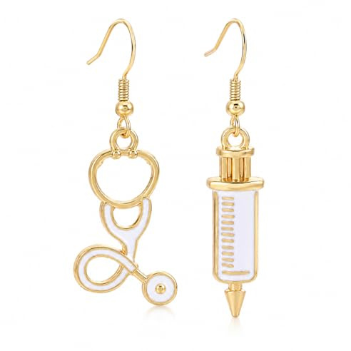 Boucles d'oreilles infirmière stéthoscope seringue émaillés - Cadeaux diplômées médicales Semaine des infirmières