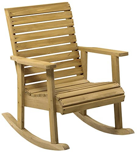 Outsunny Silla Mecedora de Madera Mecedora Balancín con Reposabrazos y Diseño Listones Carga 130 kg para Jardín Terraza Porche Patio 86x64x85 cm Natural