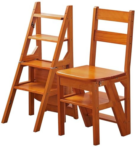 3-in-1 Klappleiter aus Holz mit Aufbewahrungsregal, für den Innenbereich, für den Heim- und Bibliotheksgebrauch (Farbe: A, Größe: 35 x 46 x 90 cm)