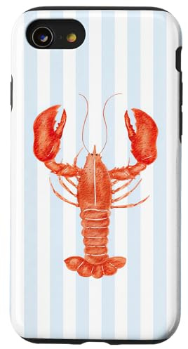 Summer Beachy Aesthetic Coastal Blue Stripes Lobster Italian Case for iPhone SE (2020) / 7 / 8
