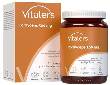 Vitaler's Cordyceps 500 mg - 60 Kapseln, Vegan, 2 Monate Nahrungsergänzung, ohne Konservierungsstoffe, reine Zusammensetzung