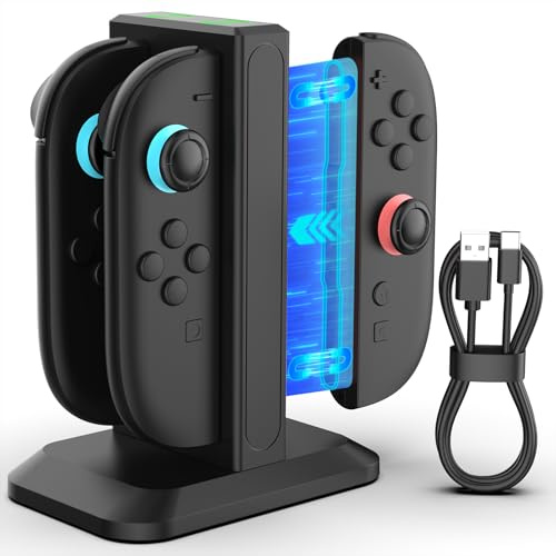 YCCTEAM Fast Charger for Switch 2 Joycon (2025),4-in-1 Joy Con 2 Controller Charging Docking Station– Magnetic & LED Indicators & Overcharge Protection – Includes USB-C Cable & Weighted Base