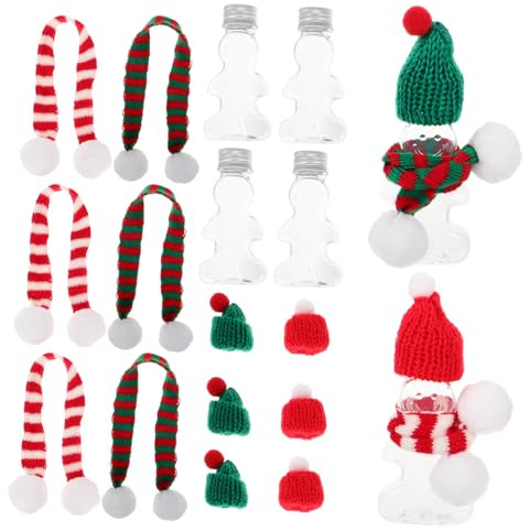 iplusmile 10pcs Christmas Gingerbread Man Bottles with Reusable Plastic Lids Includes Red Green Hats and Scarves Sturdy Candy Jars for Holiday Milk Tea Juice and Party Treats