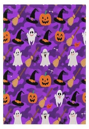 Halloween Lila Camouflage Kürbis Flaggen Outdoor Deko Banner Outdoor für Garten Dekoration 71,1 x 101,6 cm doppelseitig