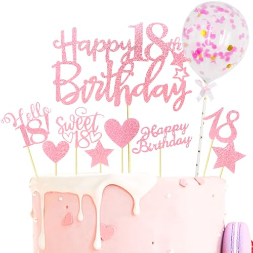 Catelves Tortendeko 18 Geburtstag Mädchen Junge,10 Stk Rosa Glitzer Kuchendeko 18 Geburtstag Mädchen,Happy 18th Birthday Cake Topper,Sweet 18 Torten Deko Geburtstagsdeko 18 Jahre Cupcake Topper