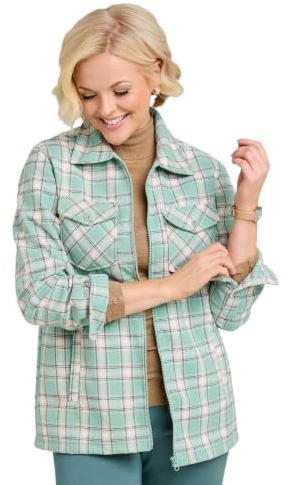 Amber Ladies Fleece Lined Flannel Style Check Shirt Jacket with Zip Front | Women's Brushed Fabric Outer Shirt with Fleece Lining & Two Lower Pockets
