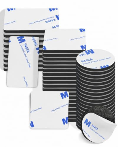 Acual Double Sided Sticky Pads Heavy Duty, 50 PCS Extra Strong Adhesive Pads for Indoor & Outdoor Mounting, Waterproof Double Sided Tape for Hanging, Black (Circle, Square & Rectangle)