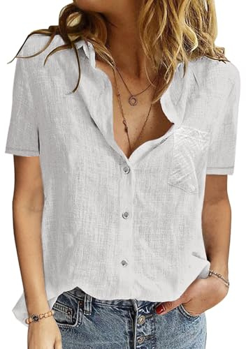 Yuson Girl blus damer sommar v-ringad blusskjorta skjorta damer toppar slag krage kortärmad enfärgad skjorta elegant button-down skjortblus affärstoppar muslin blus damer