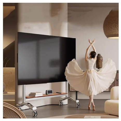 Rolling TV Floor Stand For 55-120in TVs, Floor TV Stand With Locking Wheels, Thickened And Reinforced Stainless Steel Frame, Height Adjustable