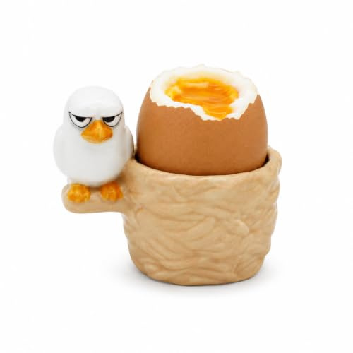 Winkee Eierbecher Grumpy Bird Egon aus Keramik, Lustiges Tierdesign für Frühstück & Brunch, Geschenk für Freunde & Kinder, Handgemalt