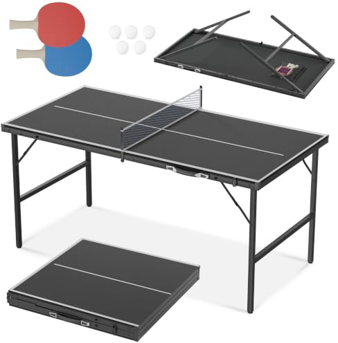 ACXIN Set di tavolo da ping pong pieghevole, in MDF, 12 mm, con racchette in rete, palline, portatile, pieghevole, per interni ed esterni, per casa, ufficio, tempo libero