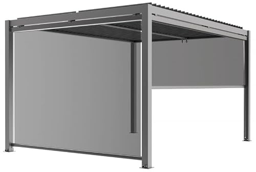X-Metal Store Latéral Rétractable en Aluminium, PVC et Polyester Gris Clair 270x218 cm pour Pergola Bioclimatique, 14 kg