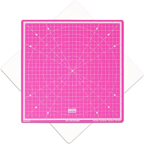 ANSIO 360° Rotating Self Healing Cutting Mat - Craft, Quilting, Sewing, Scrapbooking, Fabric & Papercraft - Imperial 13 Inch x 13 Inch Square Self Healing rotating cutting mat - Pink