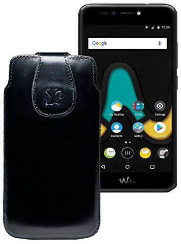 Suncase Original Tasche für Wiko Upulse Lite | Leder Etui Handytasche Ledertasche Schutzhülle Case Hülle/in schwarz