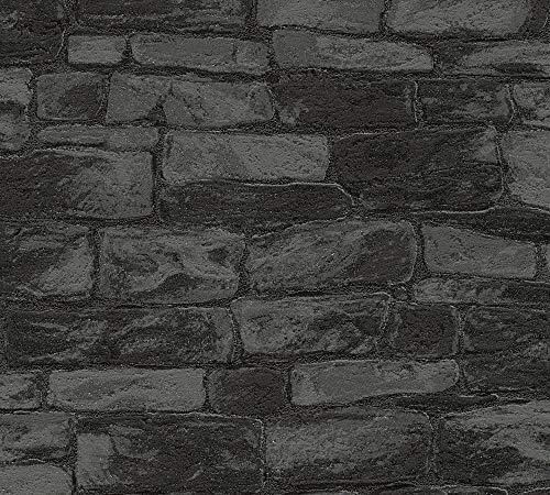 A.S. Création Best of Wood and Stone 343819 3438-19 Structured Profile Wallpaper in Stone Look 10.05 m x 0.53 m Black/Grey