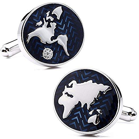 SILVIO MILANO Manschettenknöpfe Nautik | Herren | Hemd Weltkarte Meer | Farbe Blau und Silber, Edelstahl