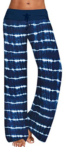 Famulily Women's Casual Tie Dye Wide Leg Drawstring Wide Leg Lounge Pants Blue M