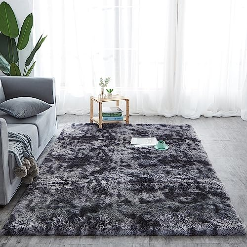 Amazinggirl Hochflor Teppich wohnzimmerteppich Langflor 100 x 160 cm - Teppiche für Wohnzimmer flauschig Shaggy Schlafzimmer Bettvorleger Outdoor Carpet Schwarz mit Muster