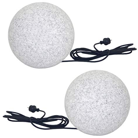 Trango 2er Set 250GB IP65 Gartenkugel inkl. je 1x E27 LED Leuchtmittel in Granitstein-Optik *NATURE* Kugelleuchte mit 25cm Durchmesser & ca. 5 Meter IP44 Kabel Gartenleuchte, Leuchtkugel, Kugellampe