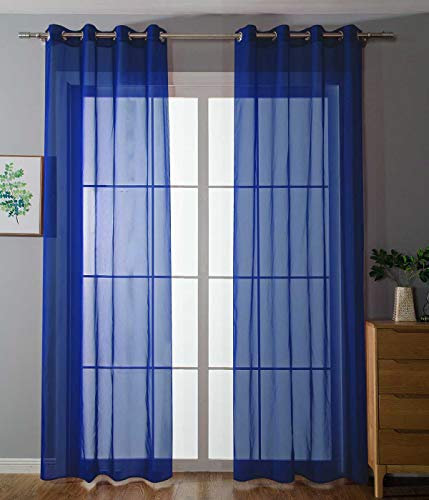 2er-Pack Ösen Gardinen Transparent Vorhang Set Wohnzimmer Voile Ösenvorhang Bleibandabschluß HxB 145x140 cm Royalblau, 203322