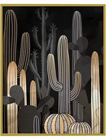 TemaDecor - Cornice Decorativa da Parete in Plastica con Vetro in Plexiglass, Cornici Portafoto 40x50 cm, Antiriflesso, Ottima qualità, Galleria a Parete, Cornice Colore Oro (Cactus)