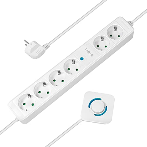 LogiLink LPS271 - Steckdosenleiste 6-Fach, Davon 4 mit Fußschalter, 6X CEE 7/3, 1,5 m, weiß