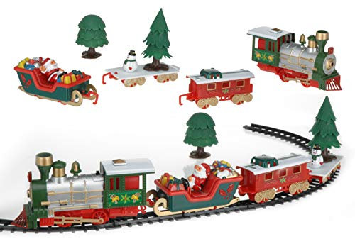 Mini-Weihnachtszug - Kleine Eisenbahn zu Weihnachten mit Lokomotive, Waggons und Schienen Weihnachtseisenbahn (22 Teile)
