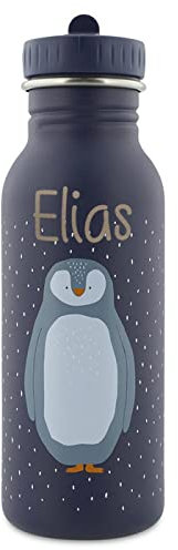 Elfenstall Personalisierte Trixie Baby Edelstahl Trinkflasche mit Namens-Gravur (500 ml, Pinguin)