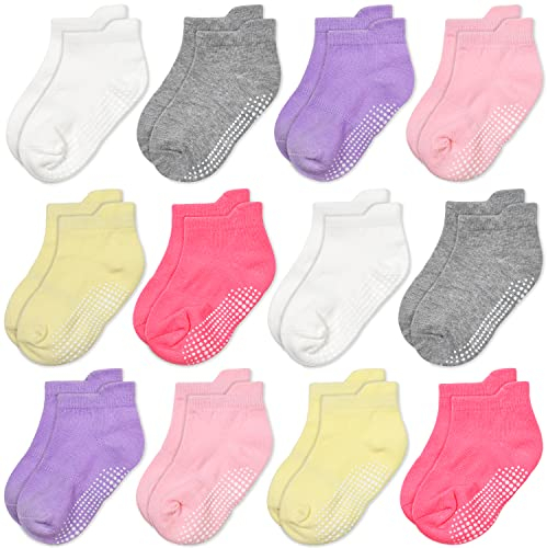 GRPSKCOS Stoppersocken Kinder 12 Paar Rutschsocken Socken Kinder ABS Socken Antirutschsocken für Jungen Mädchen (#2 Mädchen -12 Paare, 1-3 Jahre)