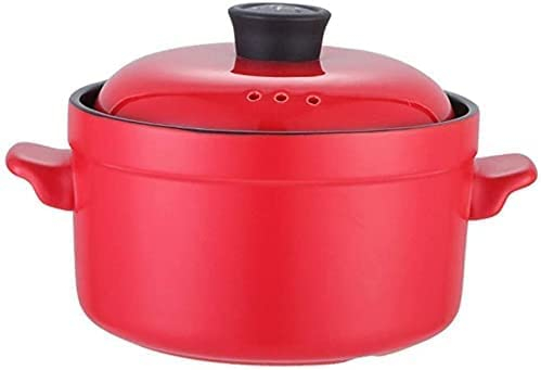 dtkmkj Cazuela de cerámica con Tapa Olla de Barro Segura para Horno para cocinar Cazuela de cerámica Olla de Barro Olla de Terracota(Color:Red;Size:Capacity 4L)