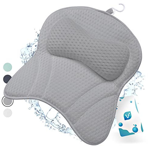 Badewannenkissen Vesta+ Grau L mit Saugnäpfen, Badekissen Testsieger als Badewannenkissen Nacken & Nackenkissen Badewanne Grau, Badekissen für Badewanne, Badewannen Kissen & Duschkissen Badewanne
