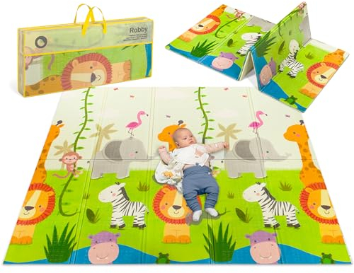 LIONELO Robby Grande reversibile tappetino gioco e educativo 200x180cm neonati bambini Leggero Pieghevole Impermeabile Certificato materiale Non contiene sostanze chimiche nocive
