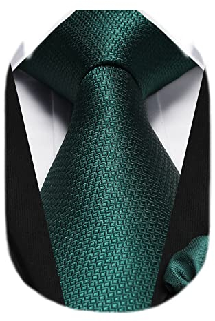 HISDERN Krawatten für Herren Dunkelgrün Krawatte mit Einstecktuch Formelle Klassische Hochzeit Herrenkrawatte und Taschentuch Set für Männer