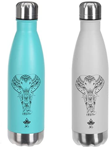 Stainless Steel Water Bottle 500ml Insulated Metal Water Bottle Reusable Flask 6 Hours Hot & 24 Hours Cold Drinks for Sports, Work, Gym, Cycling, Hiking, Outdoor Travel, Elephant Aztec (Tuquoise)