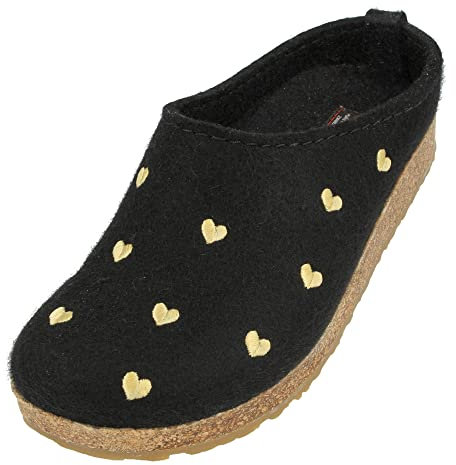 HAFLINGER Grizzly Cuoricini Filzpantoffel Herz Hausschuh Kork (Schwarz 03), Gr 41