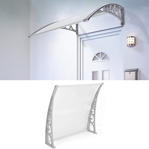 YIMING Auvent de Porte d'entrée, Longueur 150 cm (59,06''), Marquise de Porte et Fenêtres, Auvent de fenêtre en Polycarbonat, UV Protection, Pluie et Neige Protection (Gris-Blanc, 98×150×25 cm)
