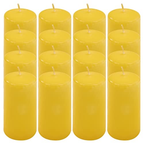 Stumpenkerze Höhe 10 cm Ø 5 cm lange Brenndauer Rund-Kerze Säulenkerzen Kerzen-Deko Tafelkerzen Weihnachts-Kerzen Hochzeits-Deko (gelb, 16)