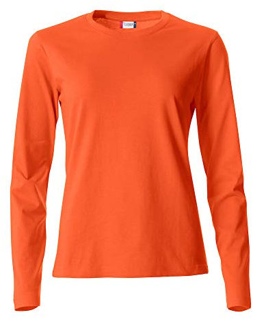 Clique - Women's Long-Sleeved Crew Neck T-Shirt Basic-T L/S Ladies in Cotton Jersey Slim-Fit in Various Sizes and Colours, Orange, L