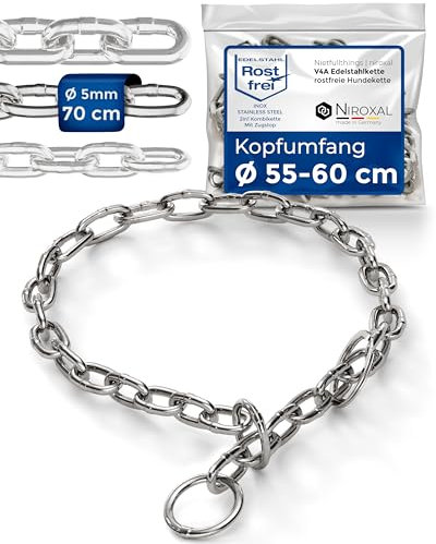 Kettenwürger für Hunde mit Kopfumfang 55-60 cm aus Edelstahl V4A Hundekette mit Zugstop Kettenhalsband kurzgliedrig 5mm dick und 70 cm Gesamtlänge