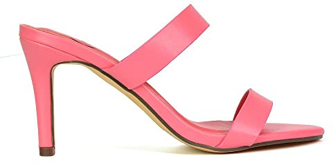 ESSEX GLAM Womens Slip On Sandals Ladies Stiletto Mid High Heel Double Strap Mule Shoes Size 3-8